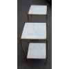 1950/70' Paire d'Etagères en Laiton à 2 Niveaux Maison Bagués Plateaux Marbre Blanc Veiné 33 X 33 cm