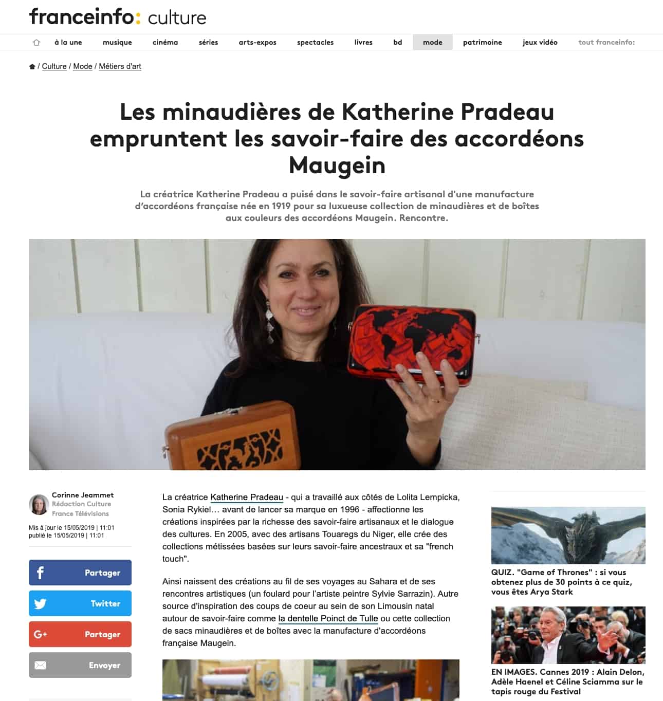 Article de Presse – Katherine Pradeau et les accordéons Maugein – France Info Culture | Biron |