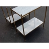 1950/70' Paire d'Etagères en Laiton à 2 Niveaux Maison Bagués Plateaux Marbre Blanc Veiné 33 X 61 cm