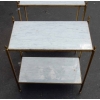 1950/70' Paire d'Etagères en Laiton à 2 Niveaux Maison Bagués Plateaux Marbre Blanc Veiné 33 X 61 cm