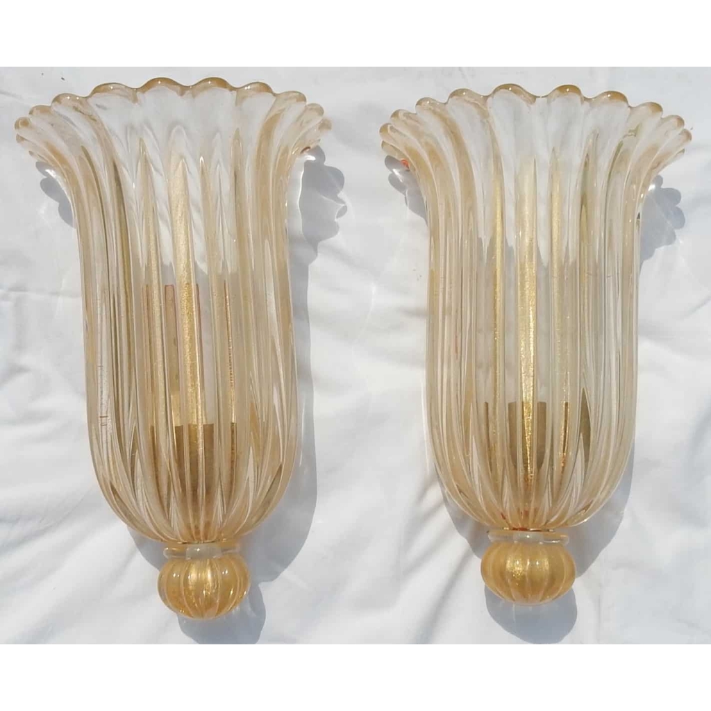 1970′ Paire d Appliques Etiquette Cristal Murano Archiméde Seguso | Biron ||||||||
