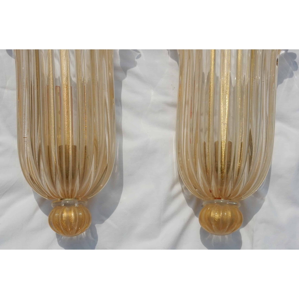 1970′ Paire d Appliques Etiquette Cristal Murano Archiméde Seguso | Biron 1970' Paire d Appliques Etiquette Cristal Murano Archiméde Seguso