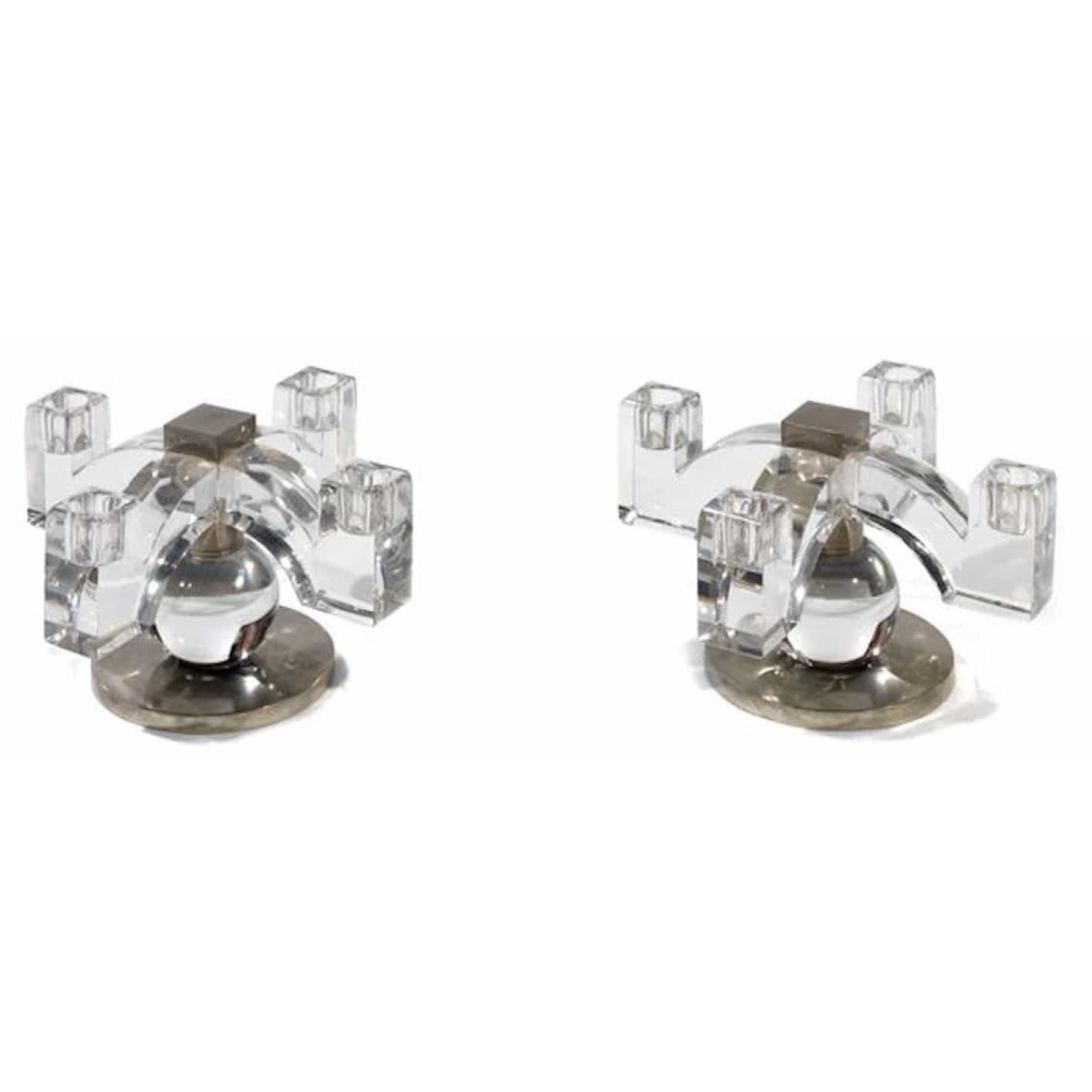 Jacques ADNET (1900-1984) & BACCARAT Paire de Candélabres | Biron Jacques ADNET (1900-1984) & BACCARAT Paire de Candélabres