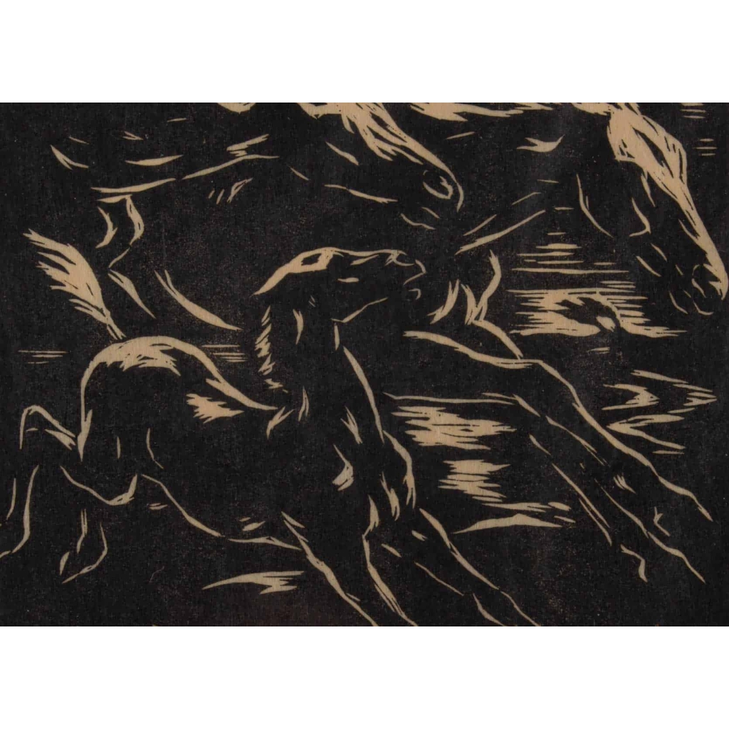 Gravure, Signée, 1928, Représentant Des Chevaux Stylisés En Course, Encadrée | Biron Gravure, Signée, 1928, Représentant Des Chevaux Stylisés En Course, Encadrée