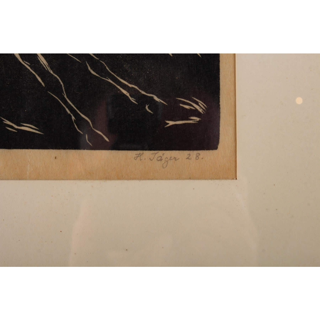 Gravure, Signée, 1928, Représentant Des Chevaux Stylisés En Course, Encadrée | Biron Gravure, Signée, 1928, Représentant Des Chevaux Stylisés En Course, Encadrée