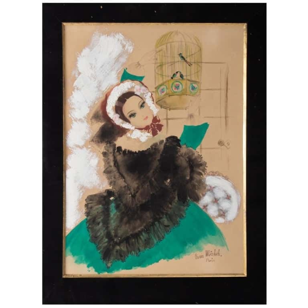 Aquarelle, Belle Epoque, 1900-1920, Signée Renée Michèle, Paris | Biron |||||||||