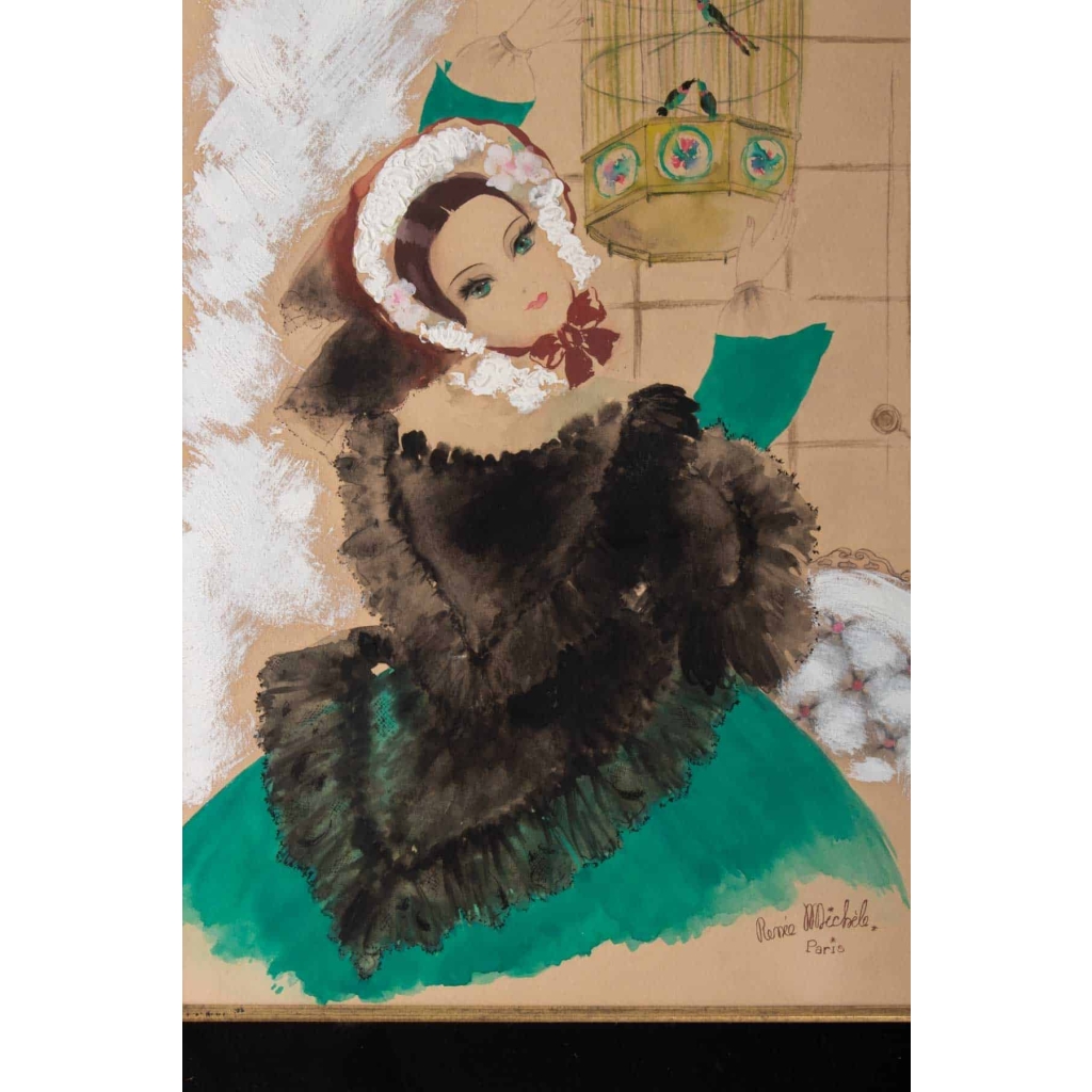 Aquarelle, Belle Epoque, 1900-1920, Signée Renée Michèle, Paris | Biron Aquarelle, Belle Epoque, 1900-1920, Signée Renée Michèle, Paris