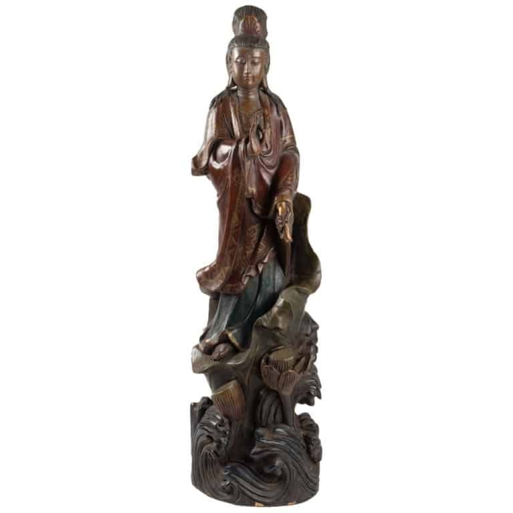 Guanyin en Bois Sculpté et Polichromie, Chine | Biron ||||||||||||