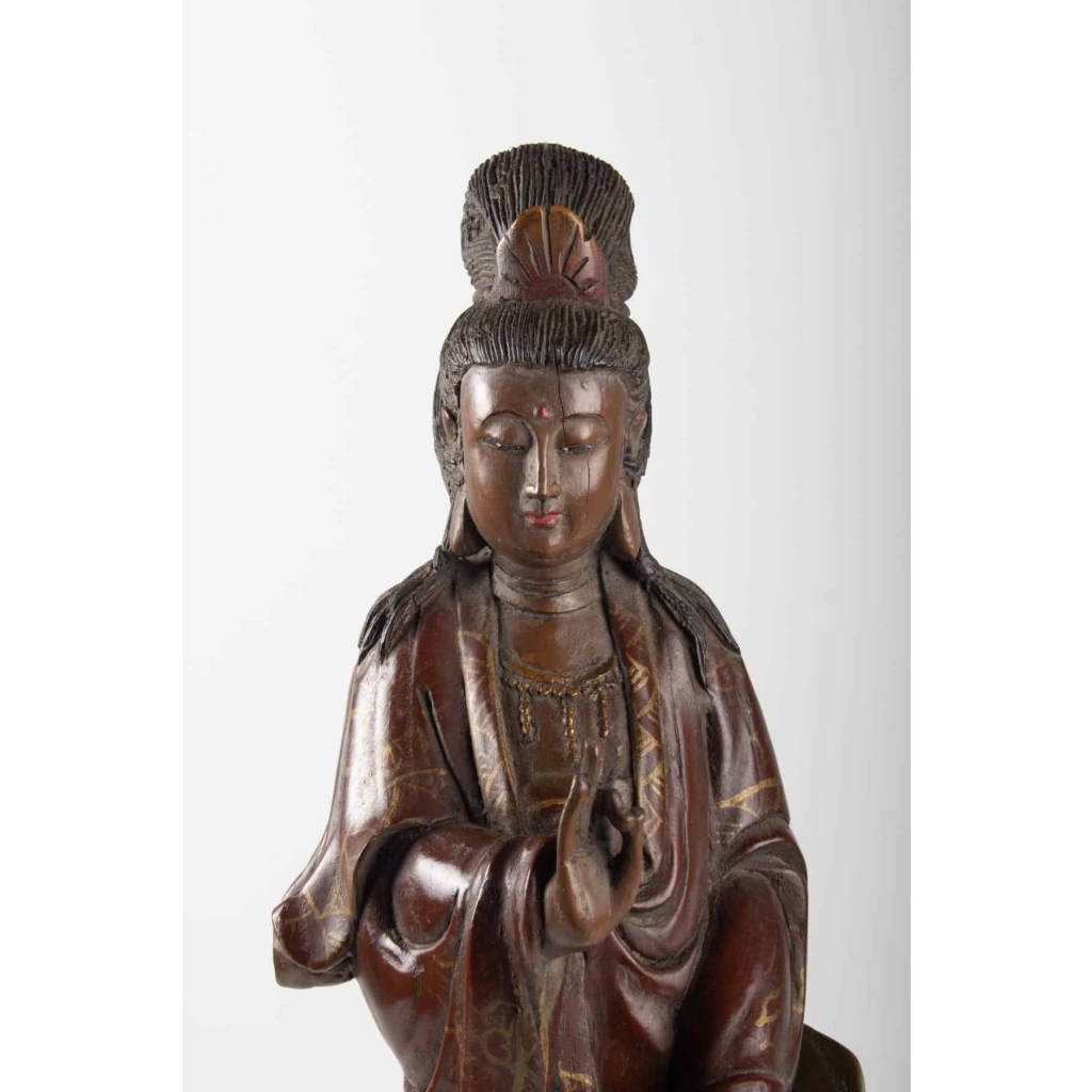 Guanyin en Bois Sculpté et Polichromie, Chine | Biron Guanyin en Bois Sculpté et Polichromie, Chine