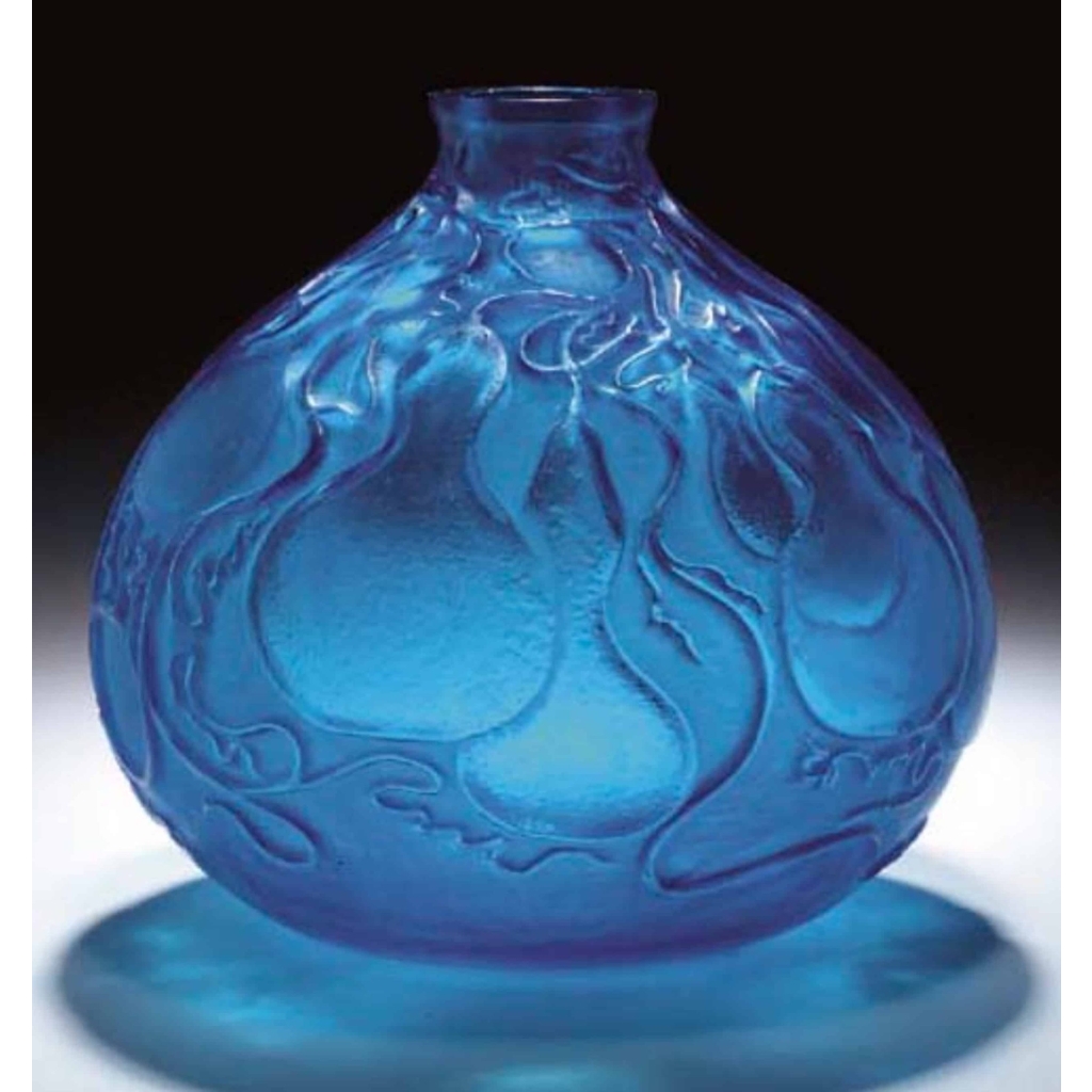 RENÉ LALIQUE Vase « Courges » Bleu Electrique | Biron RENÉ LALIQUE Vase "Courges" Bleu Electrique