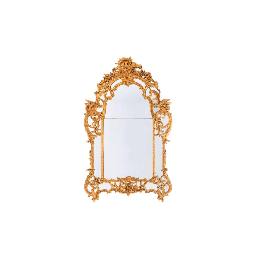 Grand miroir Régence à parcloses en bois doré, XVIIIème siècle | Biron |||||||