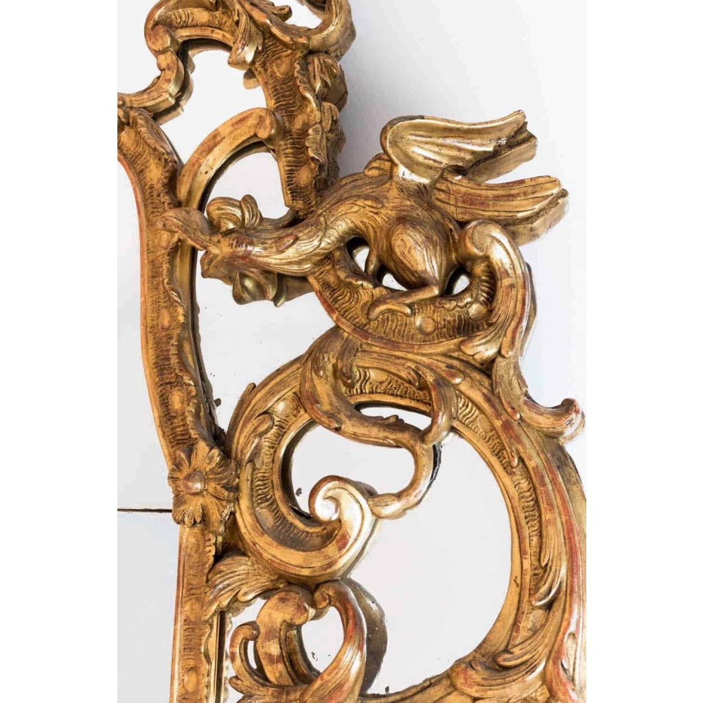 Grand miroir Régence à parcloses en bois doré, XVIIIème siècle | Biron Grand miroir Régence à parcloses en bois doré, XVIIIème siècle