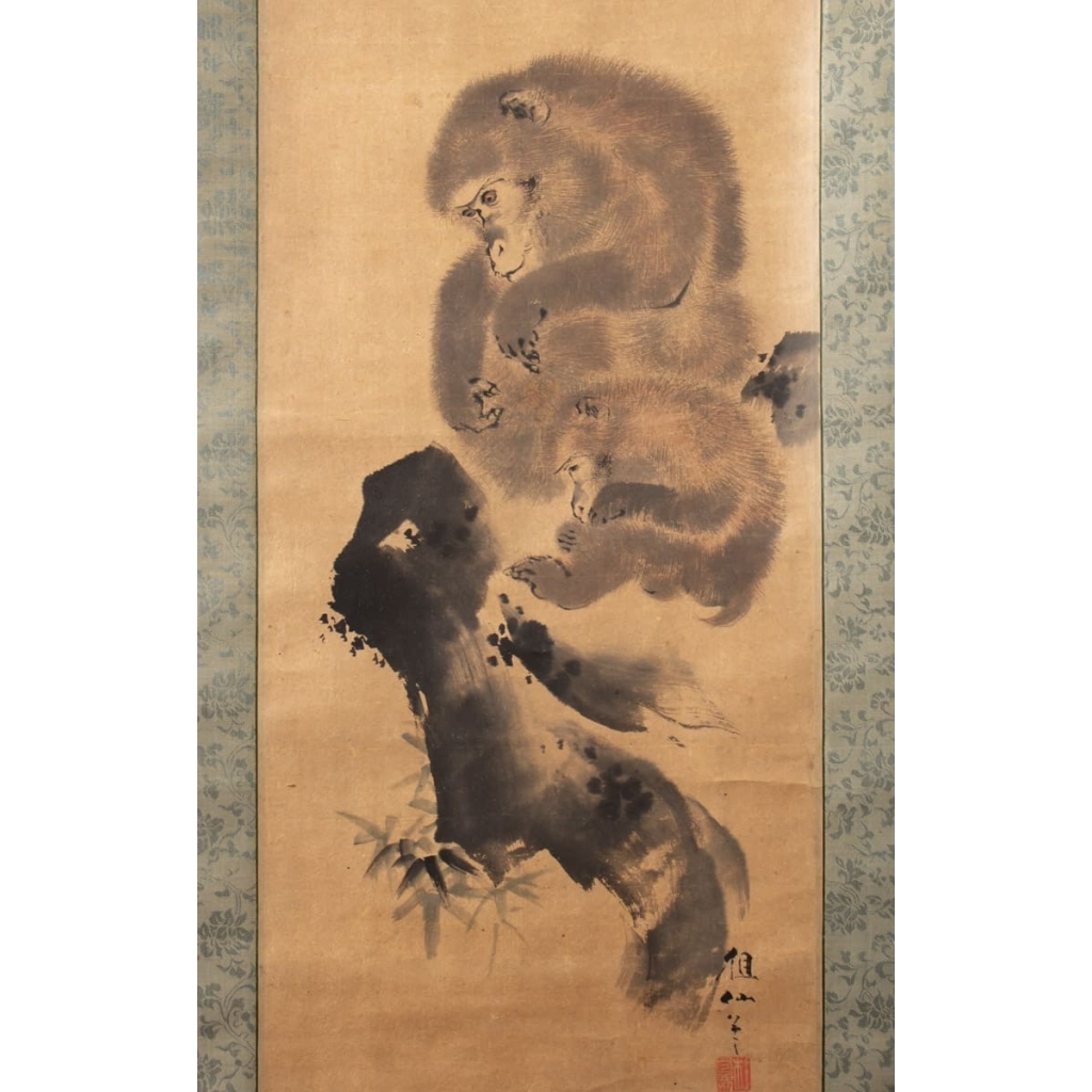Mori Sosen (森 狙仙), Japan 1747 – August 18, 1821, Painting of Two Monkeys, Kakemono (Hanging Scroll), Ink on Paper | Biron |||||