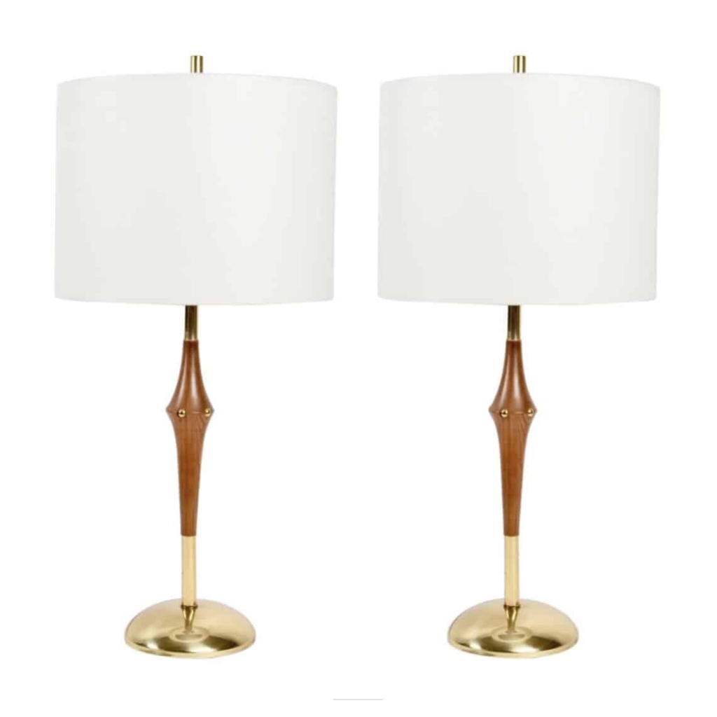 Paire de lampes de table en acajou et laiton des années 1960 | Biron |||||