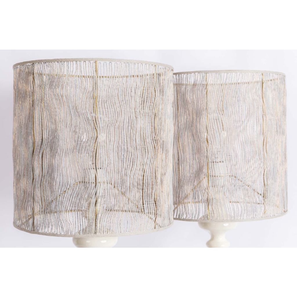 Paire de lampes en bois tourné laqué blanc, années 1960 | Biron Paire de lampes en bois tourné laqué blanc, années 1960