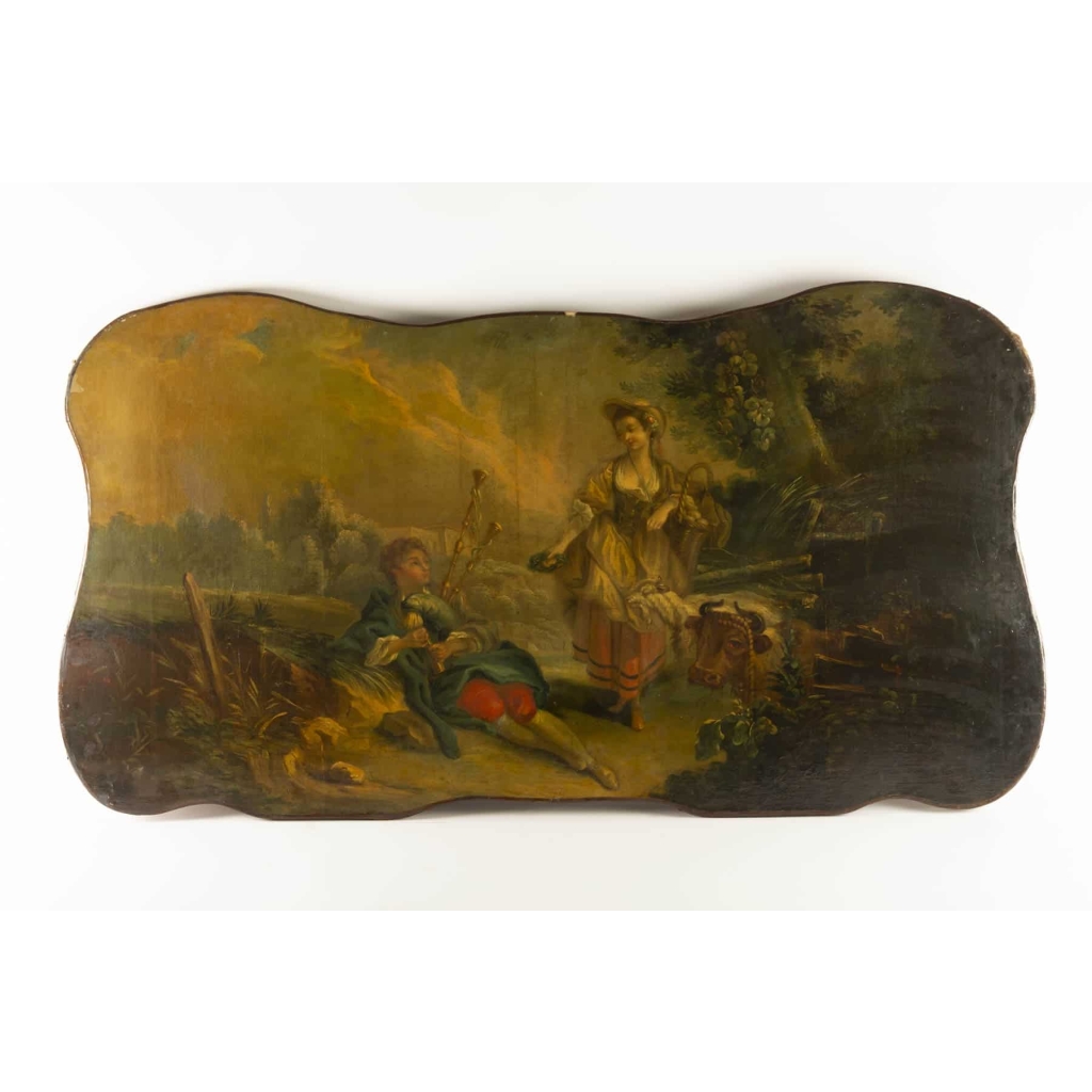 Paire de dessus de portes XVIIIe à décor champêtre