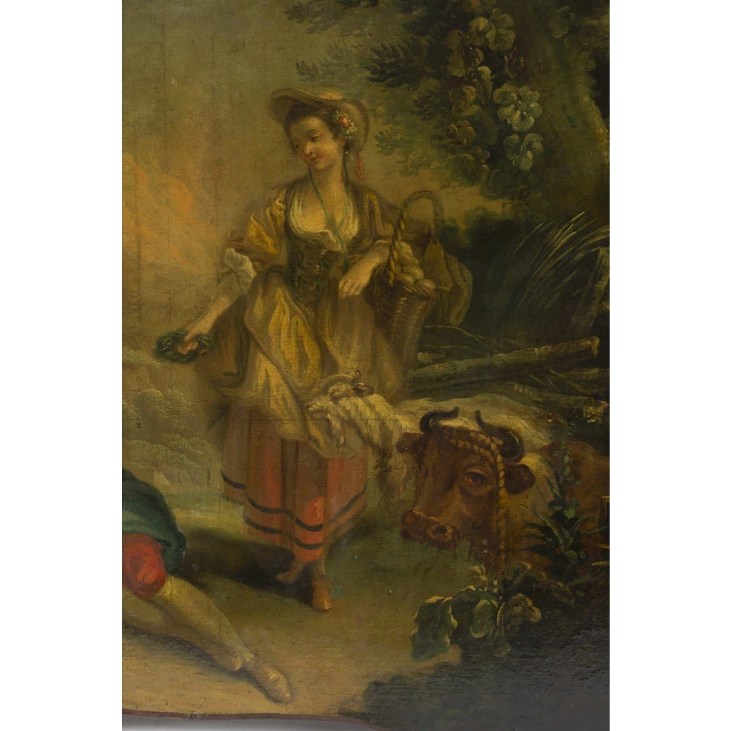 Paire de dessus de portes XVIIIe à décor champêtre