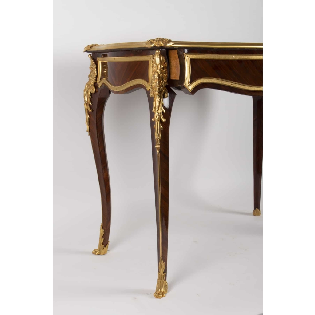 Bureau plat en marqueterie 19e siècle Napoléon III | Biron Bureau plat en marqueterie 19e siècle Napoléon III
