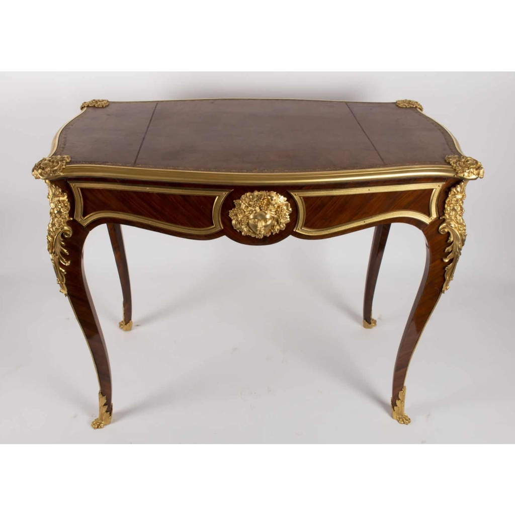 Bureau plat en marqueterie 19e siècle Napoléon III | Biron Bureau plat en marqueterie 19e siècle Napoléon III