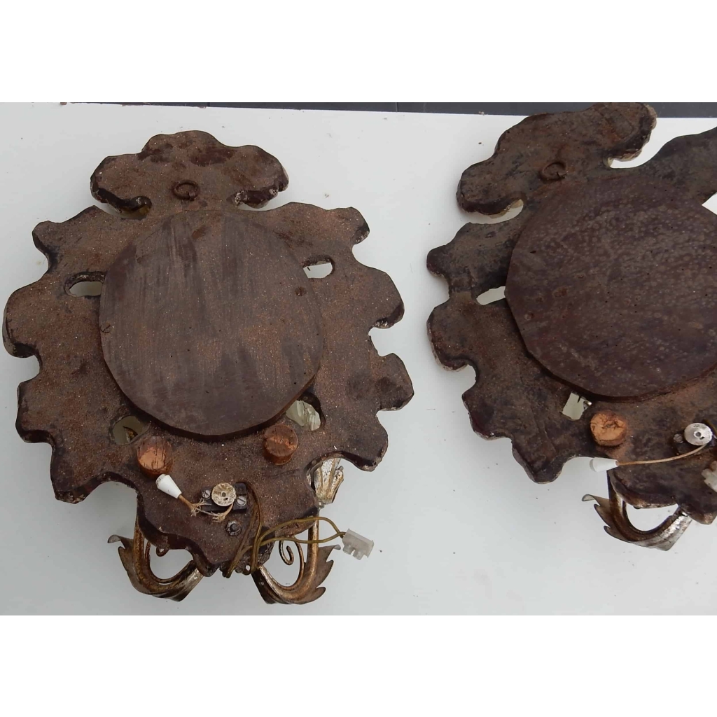 1950′ Paire d Appliques Renaissance Italienne de Style En Bois Argenté | Biron 1950' Paire d Appliques Renaissance Italienne de Style En Bois Argenté