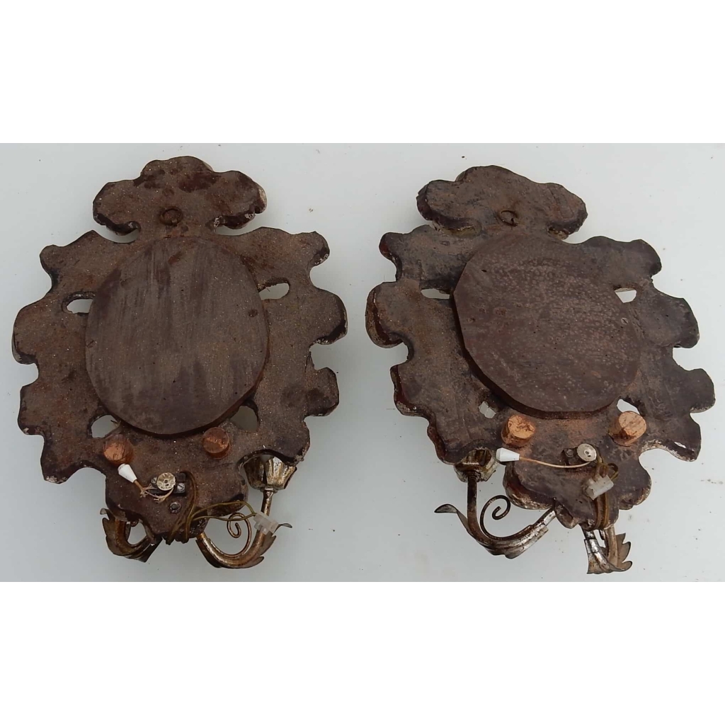 1950′ Paire d Appliques Renaissance Italienne de Style En Bois Argenté | Biron 1950' Paire d Appliques Renaissance Italienne de Style En Bois Argenté