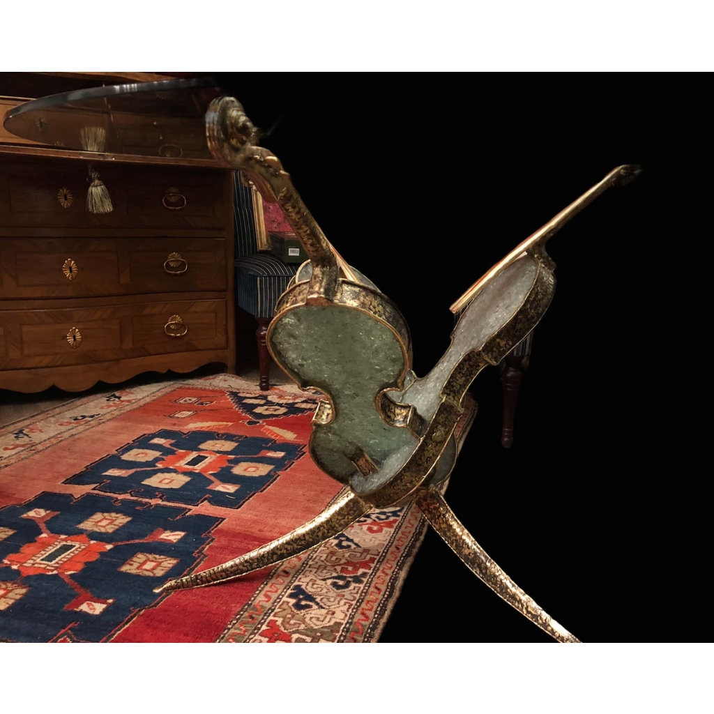 Table aux trois violons bronze et verre pilé | Biron ||||||||