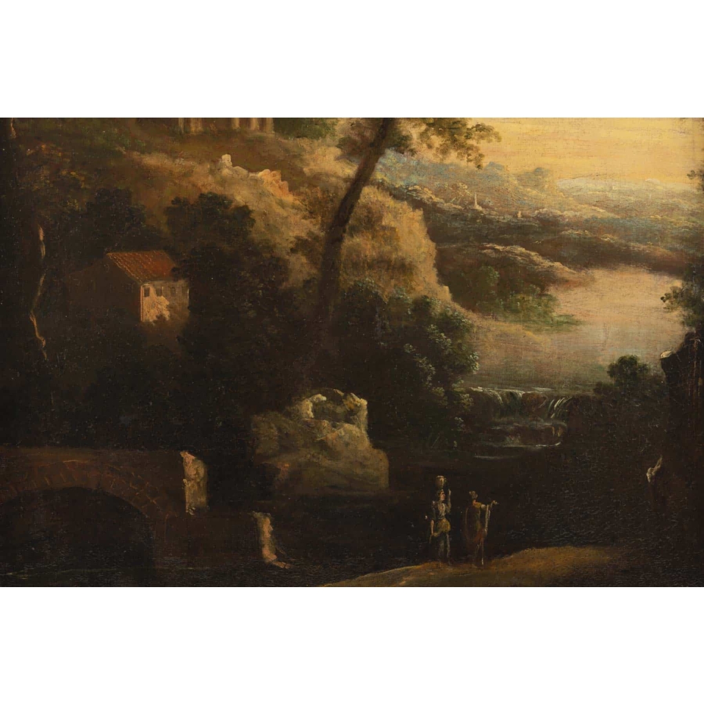 Paire de tableaux paysages italiens 18e siècle 11