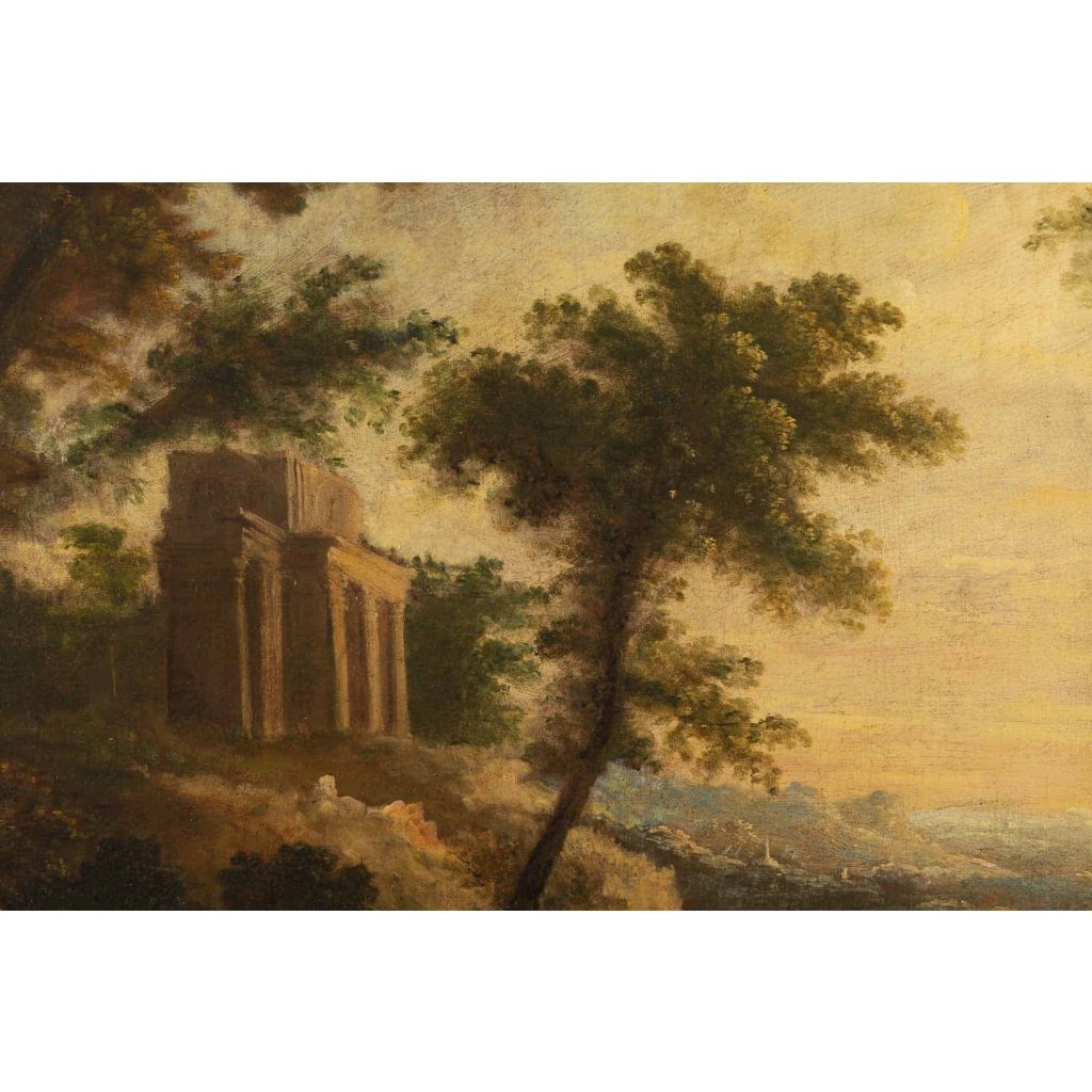 Paire de tableaux paysages italiens 18e siècle 12