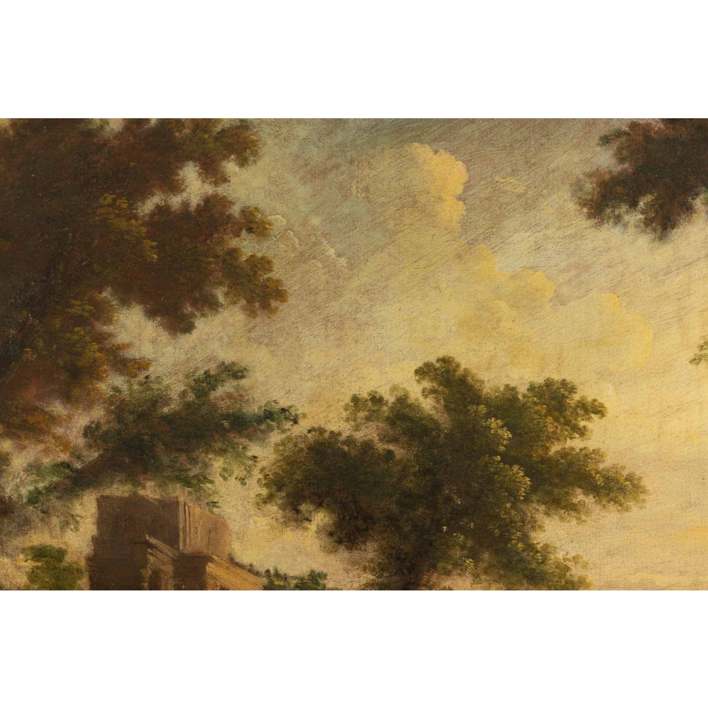 Paire de tableaux paysages italiens 18e siècle 13