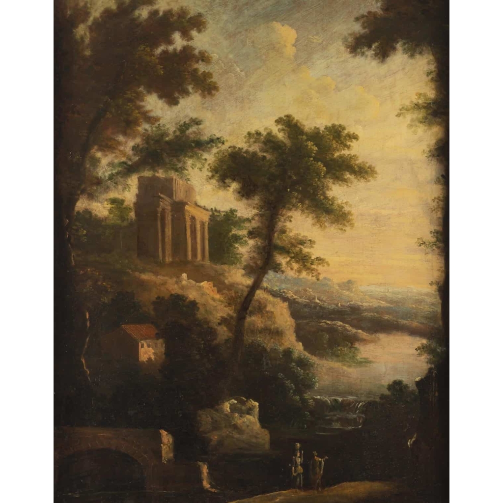 Paire de tableaux paysages italiens 18e siècle 16