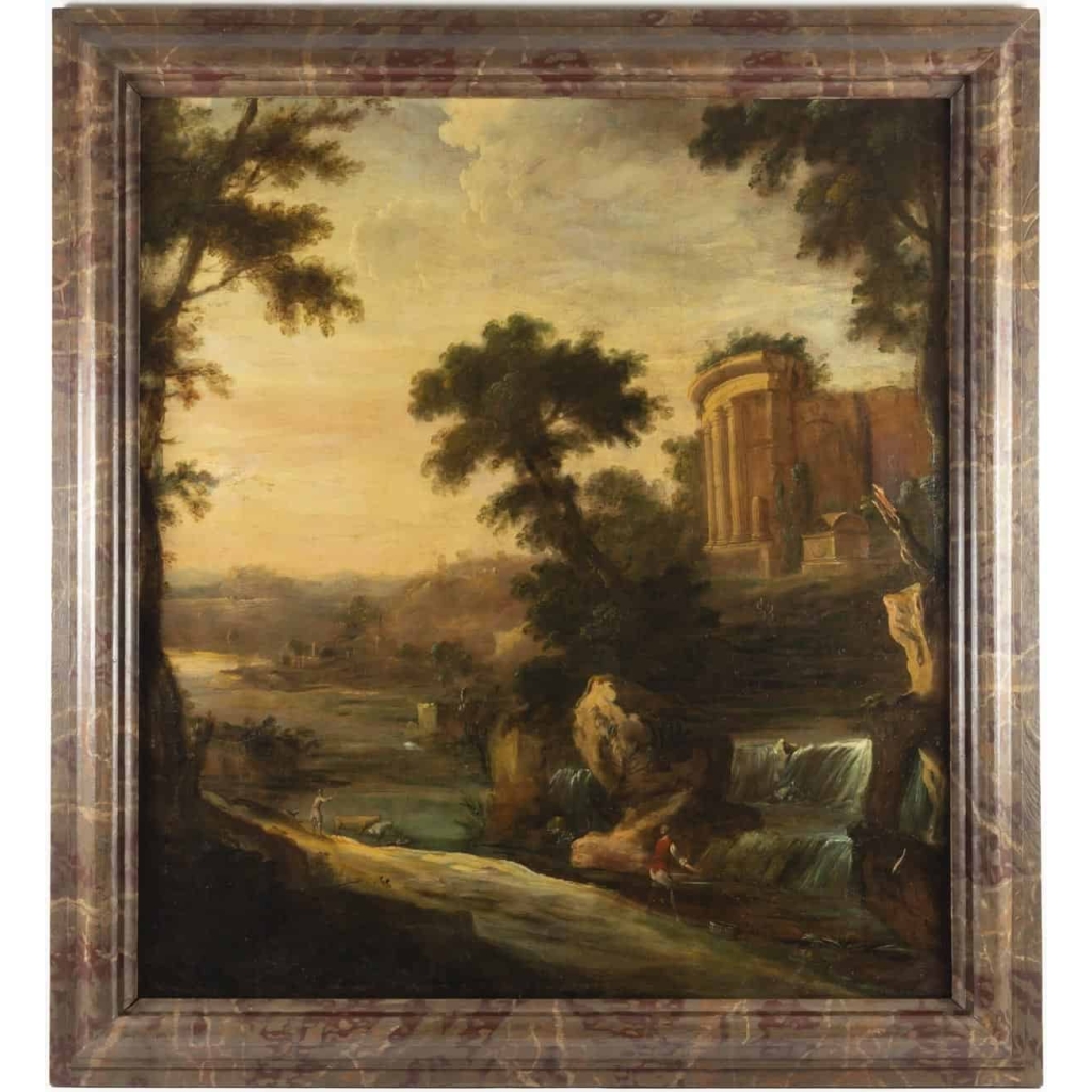 Paire de tableaux paysages italiens 18e siècle 3