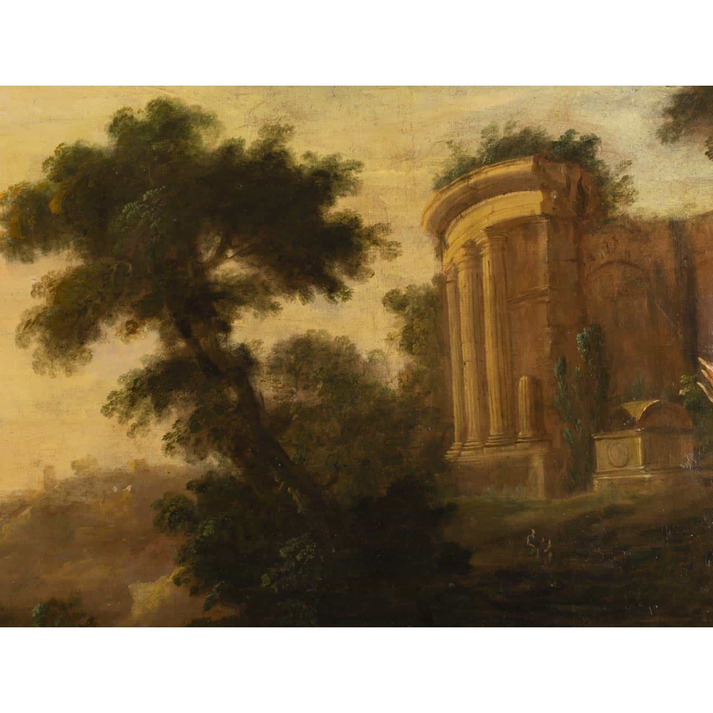 Paire de tableaux paysages italiens 18e siècle 5