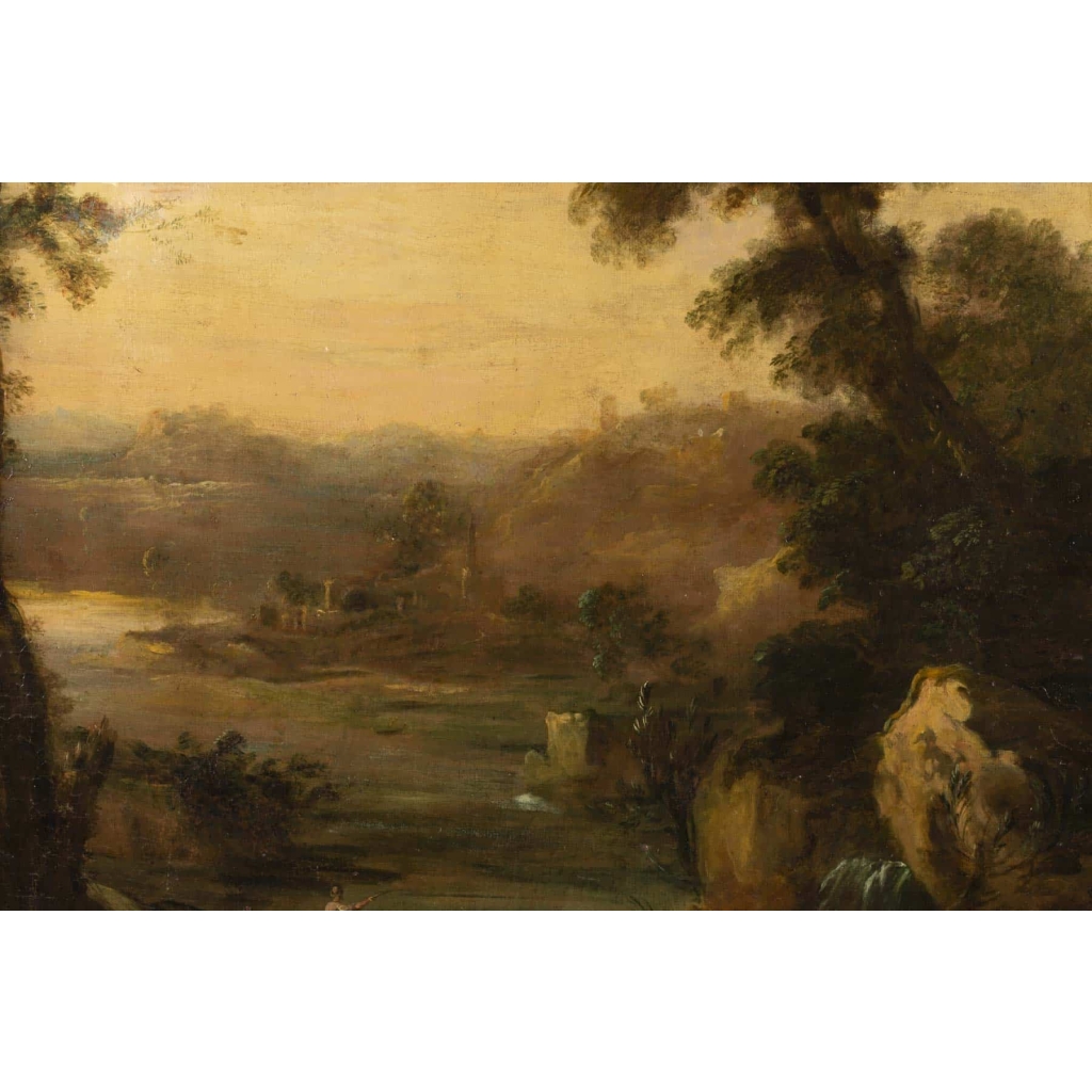 Paire de tableaux paysages italiens 18e siècle 7