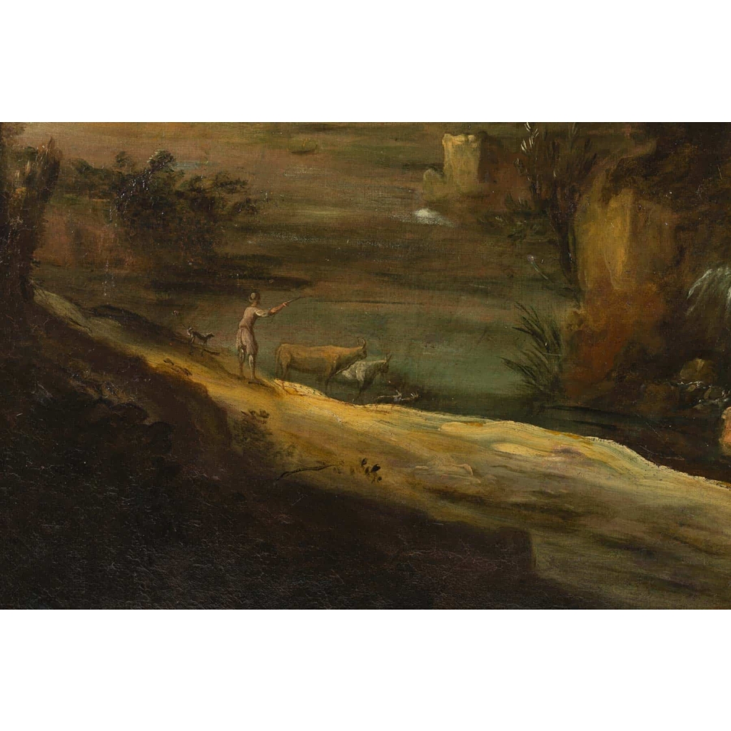 Paire de tableaux paysages italiens 18e siècle 8