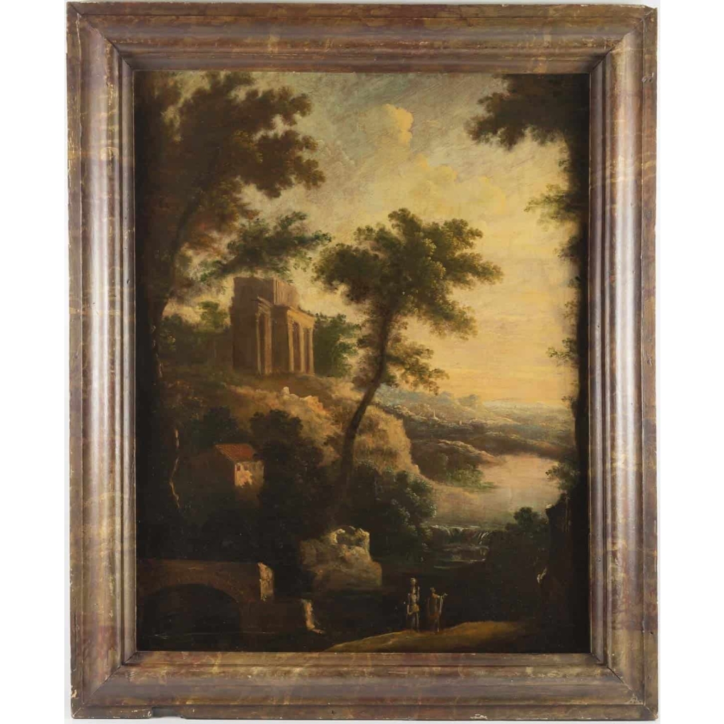 Paire de tableaux paysages italiens 18e siècle 10
