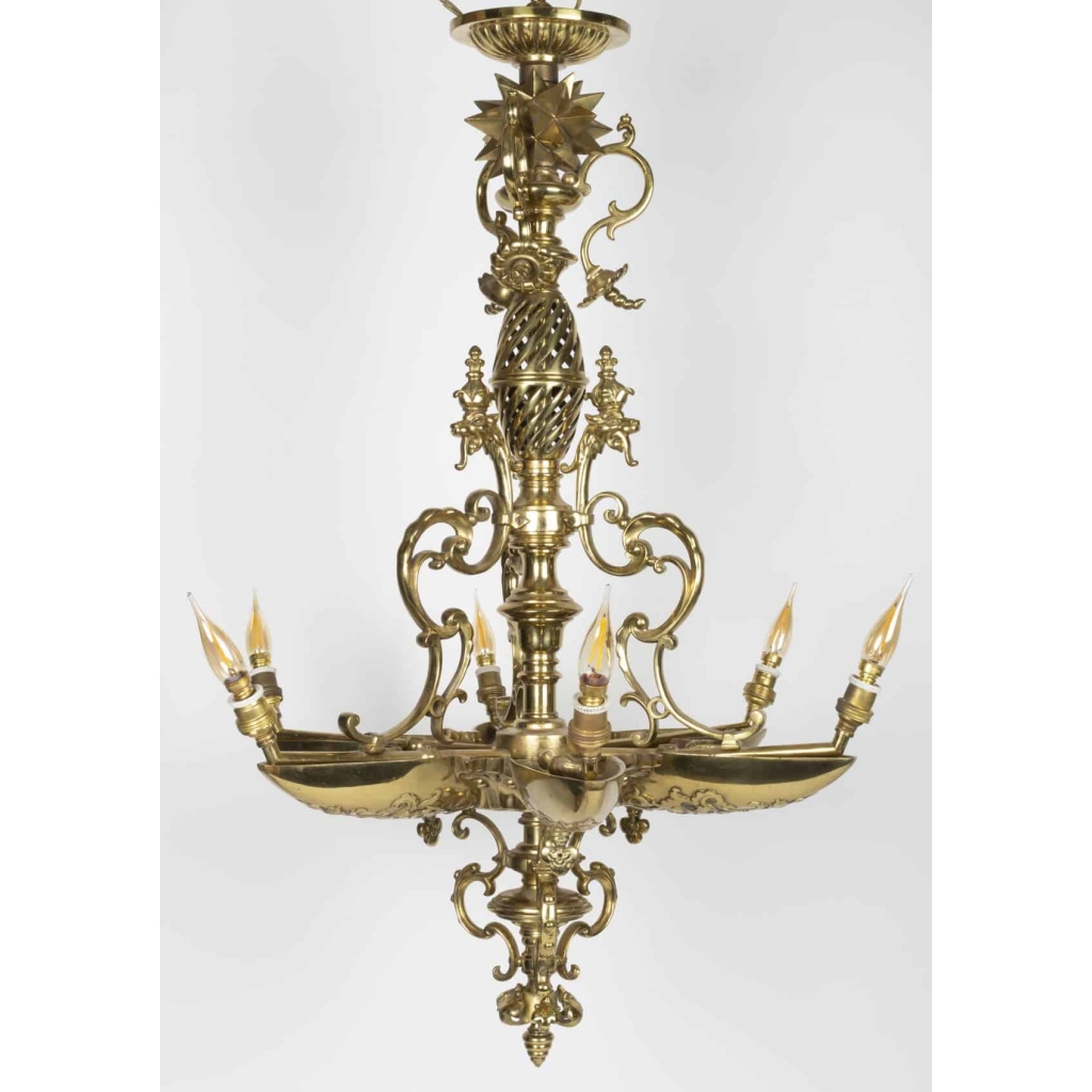 Lustre en bronze doré à 6 lumières époque Napoléon III | Biron ||||||||