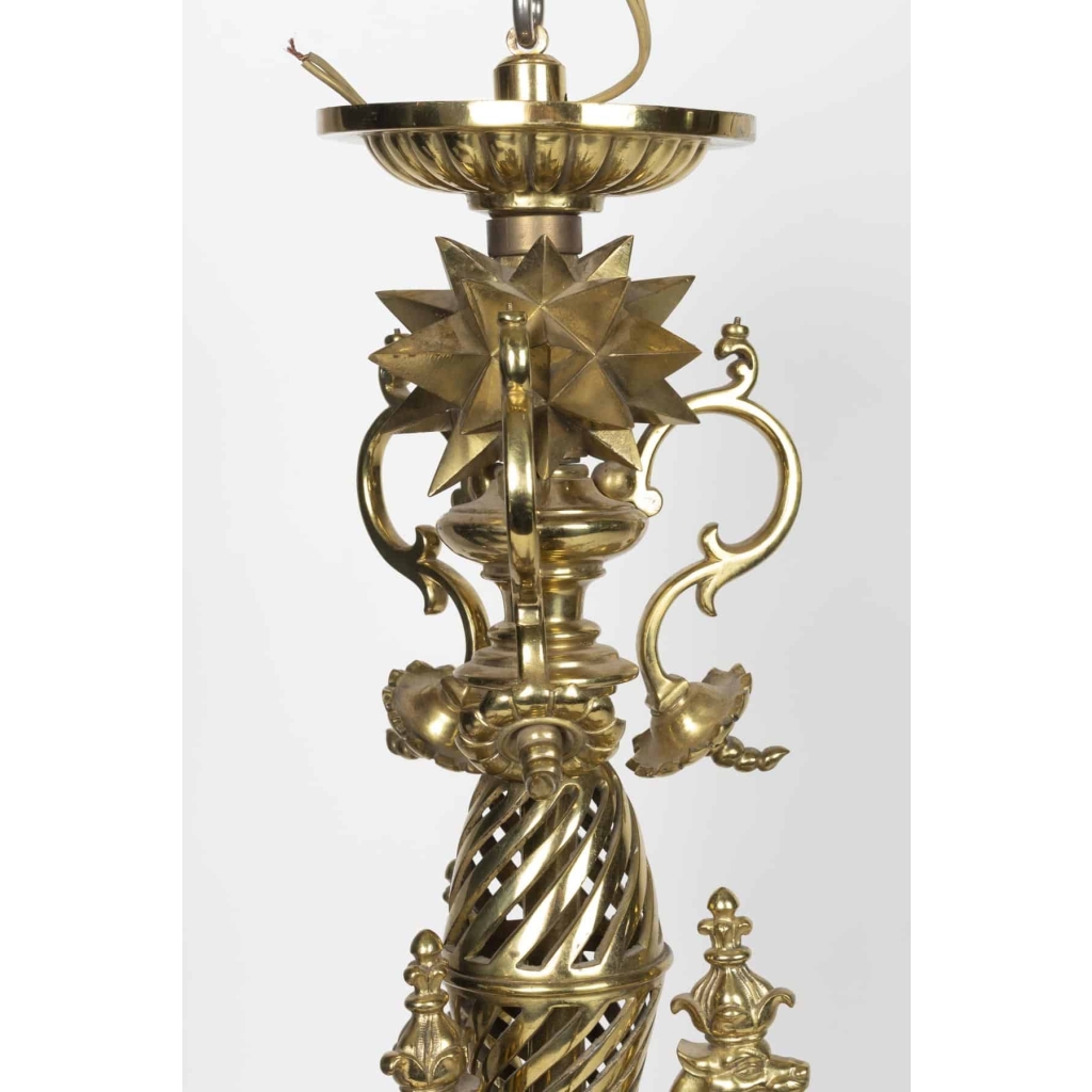 Lustre en bronze doré à 6 lumières époque Napoléon III | Biron Lustre en bronze doré à 6 lumières époque Napoléon III