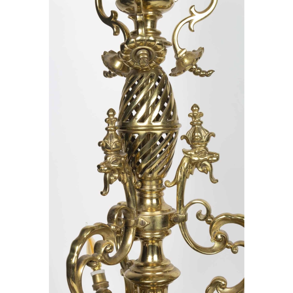 Lustre en bronze doré à 6 lumières époque Napoléon III | Biron Lustre en bronze doré à 6 lumières époque Napoléon III