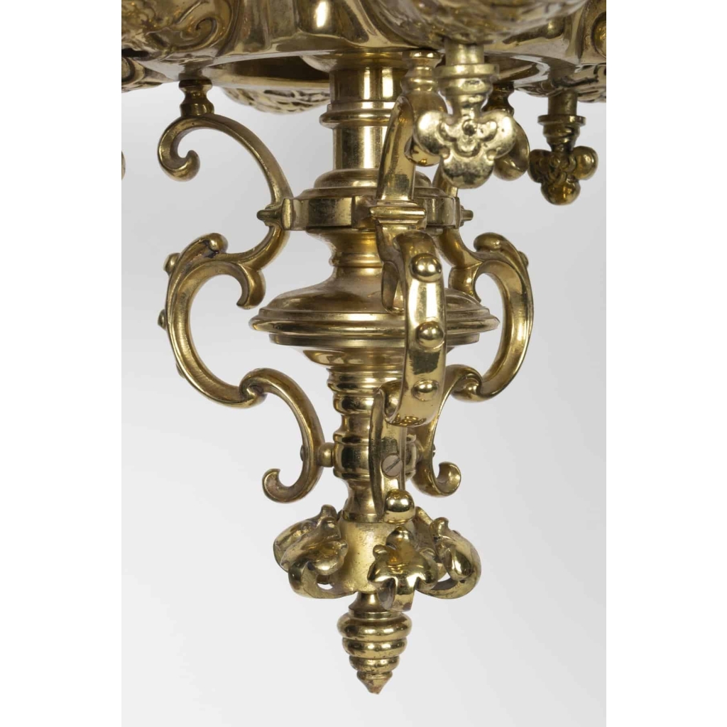 Lustre en bronze doré à 6 lumières époque Napoléon III | Biron Lustre en bronze doré à 6 lumières époque Napoléon III