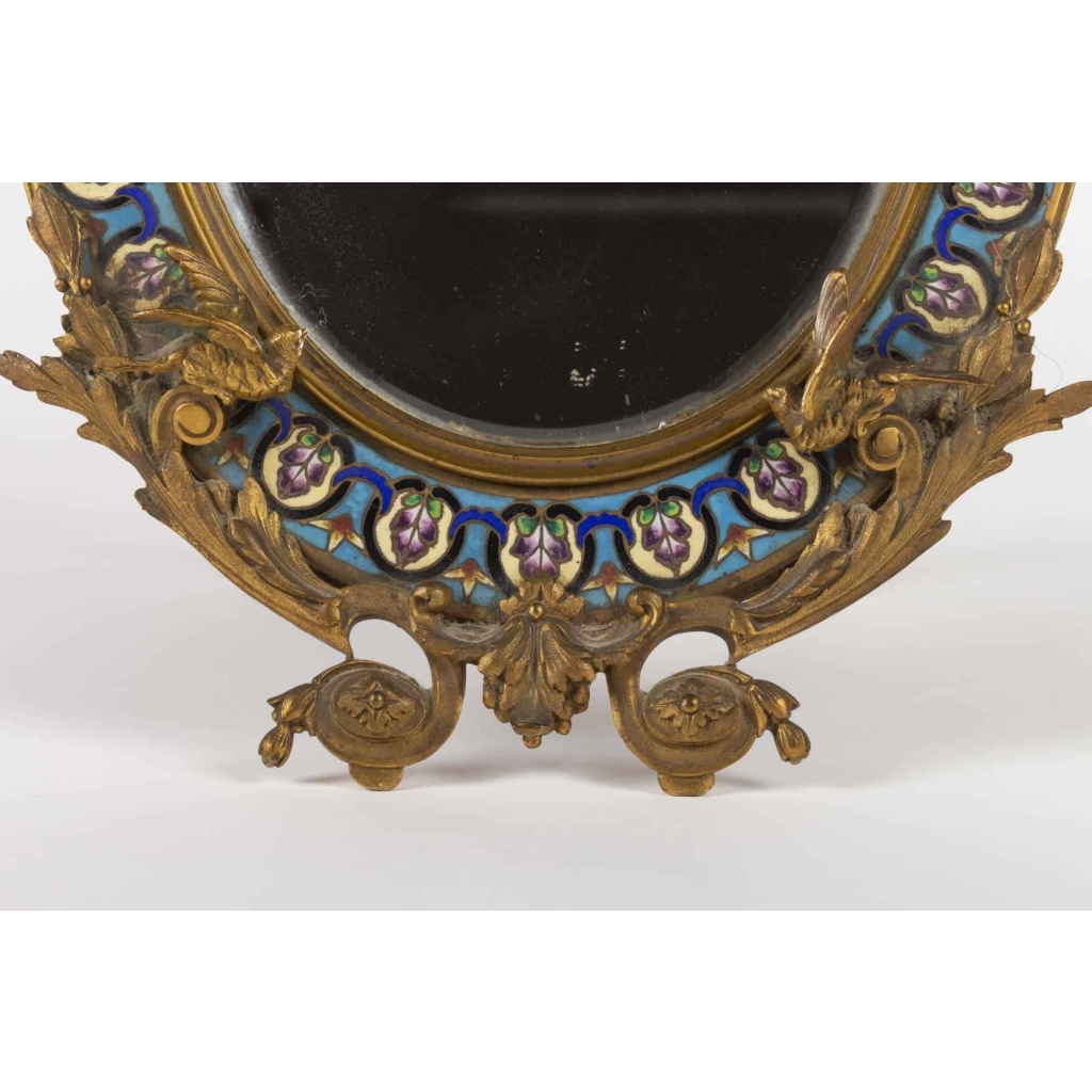 Miroir en émail cloisonné et bronze fin 19e siècle | Biron Miroir en émail cloisonné et bronze fin 19e siècle