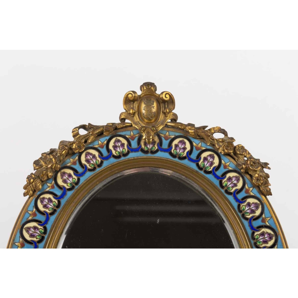 Miroir en émail cloisonné et bronze fin 19e siècle | Biron Miroir en émail cloisonné et bronze fin 19e siècle