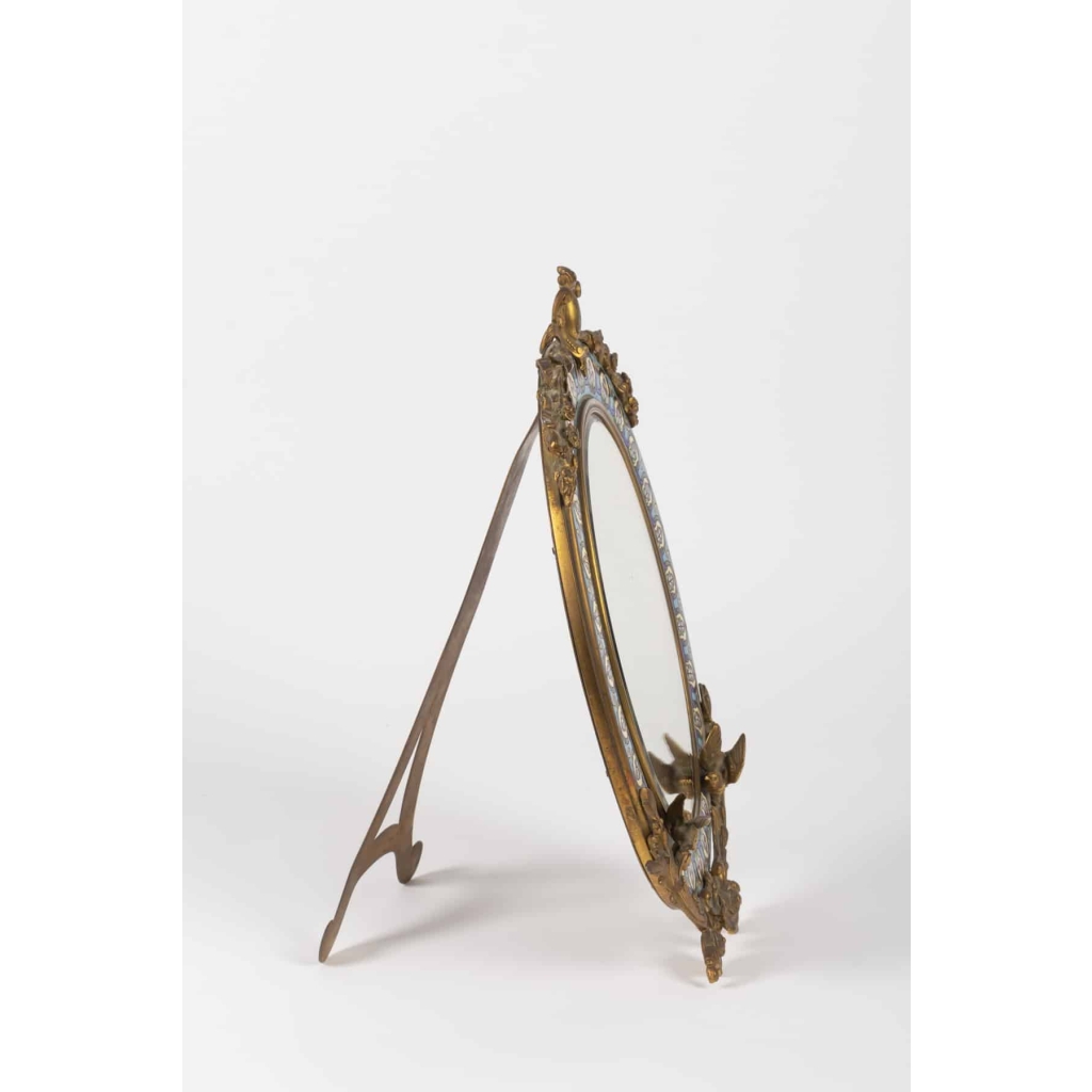 Miroir en émail cloisonné et bronze fin 19e siècle | Biron Miroir en émail cloisonné et bronze fin 19e siècle