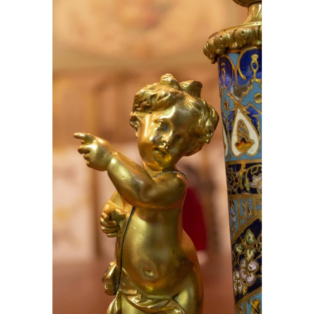 Lampe cloisonnée monture bronze 19e siècle