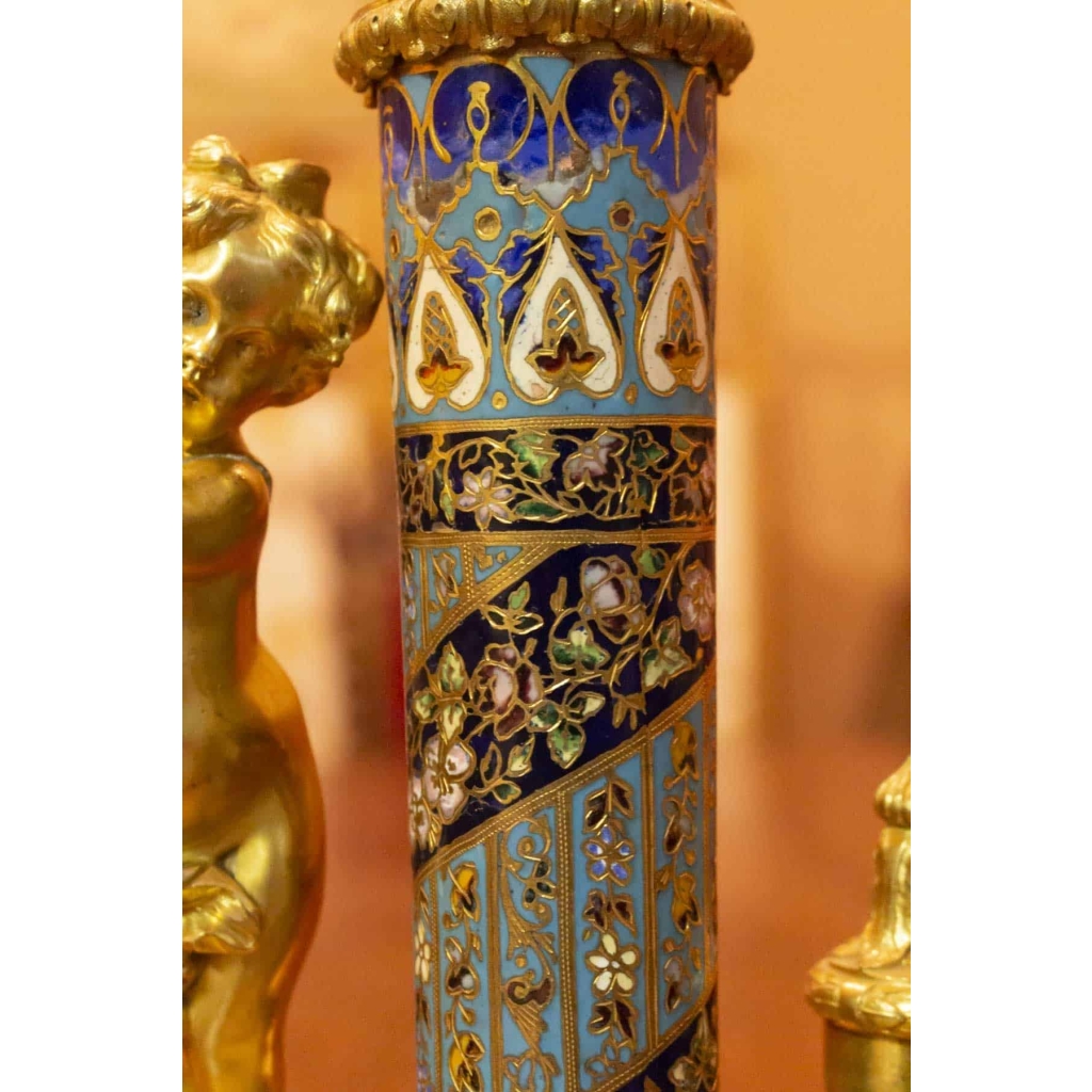 Lampe cloisonnée monture bronze 19e siècle