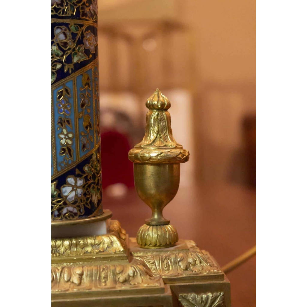 Lampe cloisonnée monture bronze 19e siècle