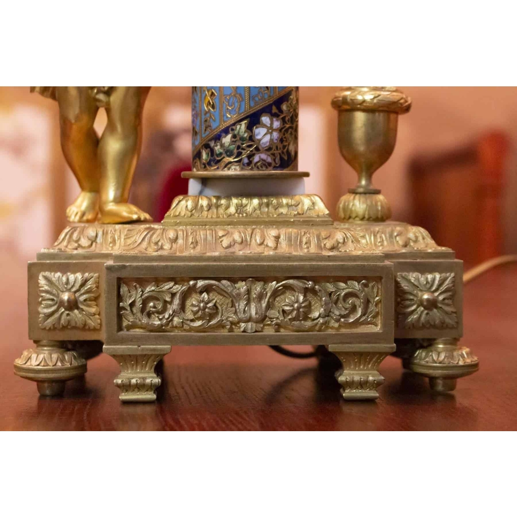 Lampe cloisonnée monture bronze 19e siècle