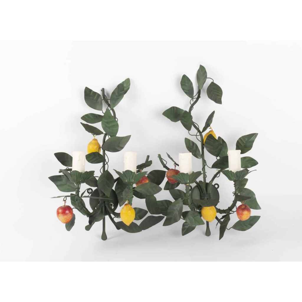 Paire d’appliques « Citrons et Grenades », Maison Honoré France, 1960 | Biron |||||||||||