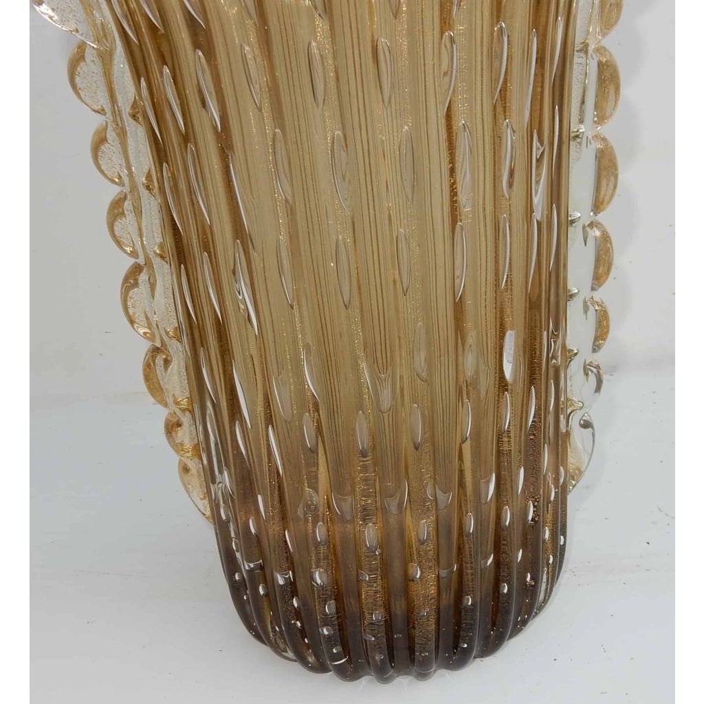 1970′ Paire De Vases Cristal Murano Fumés Et Or Toso Signés | Biron 1970' Paire De Vases Cristal Murano Fumés Et Or Toso Signés