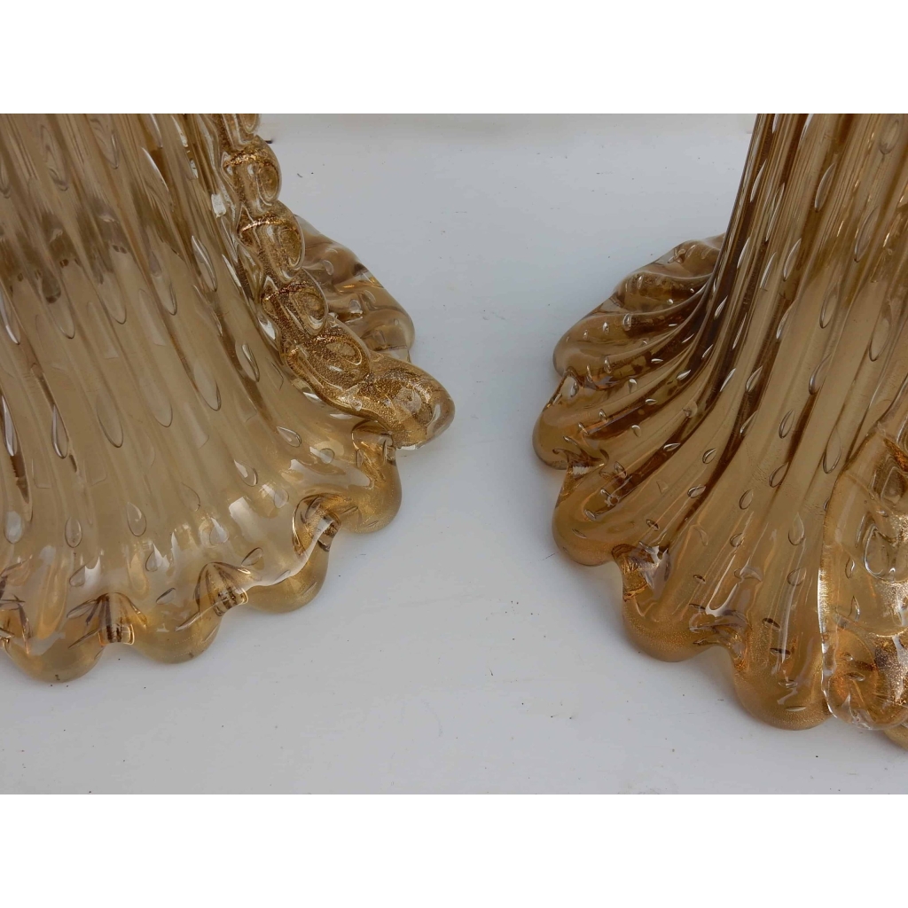 1970′ Paire De Vases Cristal Murano Fumés Et Or Toso Signés | Biron 1970' Paire De Vases Cristal Murano Fumés Et Or Toso Signés