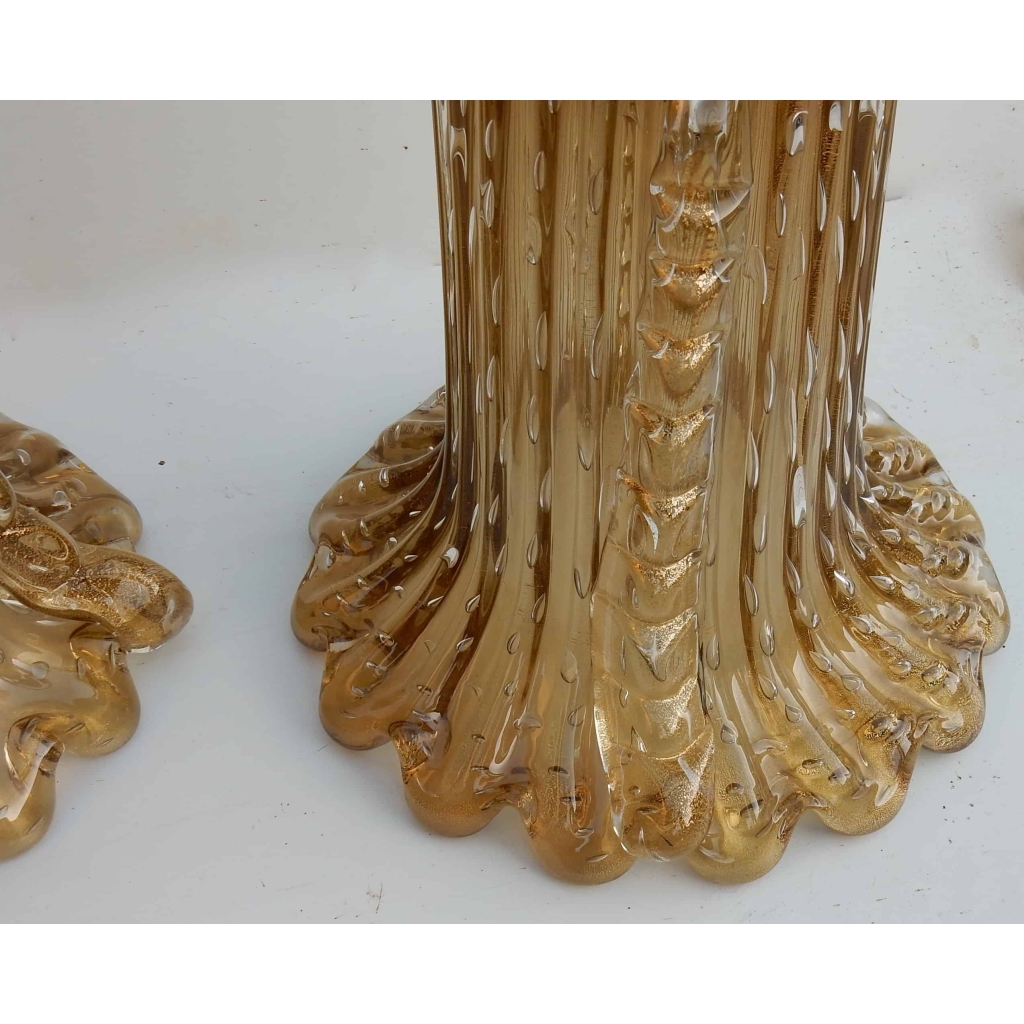1970′ Paire De Vases Cristal Murano Fumés Et Or Toso Signés | Biron 1970' Paire De Vases Cristal Murano Fumés Et Or Toso Signés